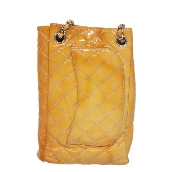 CHANEL Matelasse Chain Shoulder Bag Enamel Yellow CC Auth 106418 - Picture 2 of 16